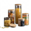 Kit 5 Potes Herméticos De Vidro E Bambu Para Cozinha e Mantimentos Luxo
