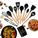 Kit 12 Utensílios De Silicone Cozinha Com Copo Suporte Não Risca Panela