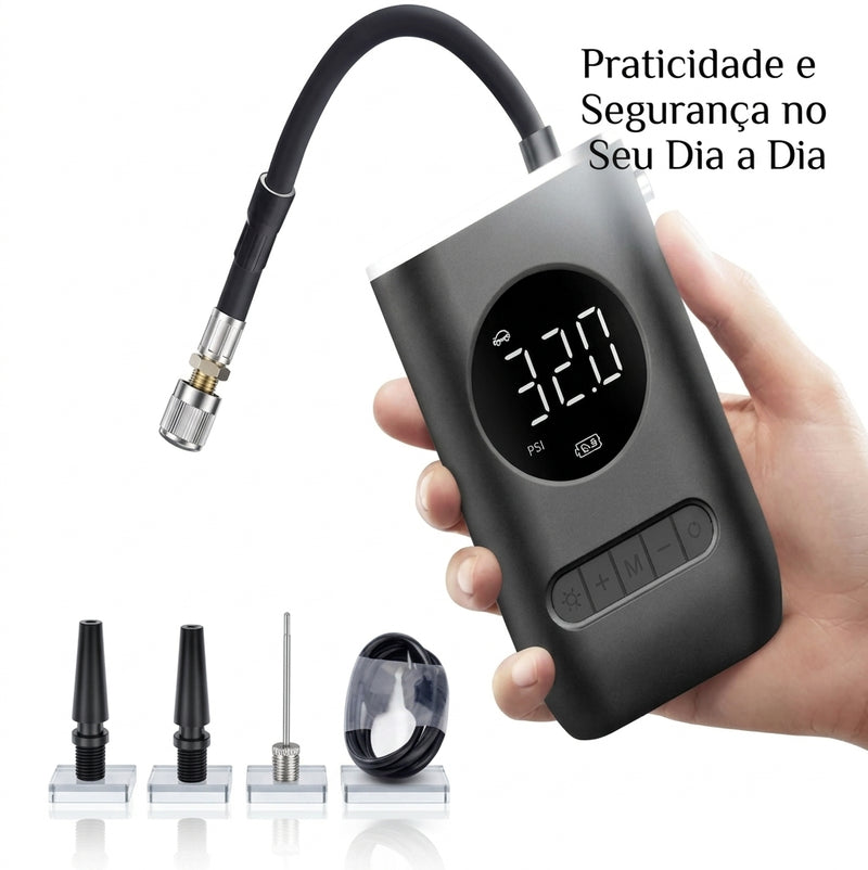 Mini Compressor De Ar Portátil Digital Calibrador De Pneu USB Sem Fio