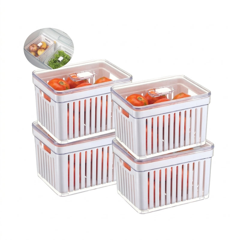 Pote Organizador Geladeira Com Cesto Dreno Para Salada e Alimentos
