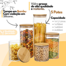 Kit Com 5 Potes Vidro Com Tampa Bambu Super Vedação hermético Conjunto porta mantimento