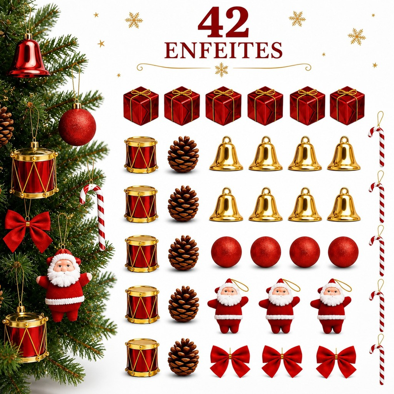 Kit 42 Enfeites Pendente Arvore Natal Decoração Arvore Decorada Completa Kit Arvore de Natal Enfeite