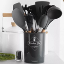 Kit 12 Utensílios De Silicone Cozinha Com Copo Suporte Não Risca Panela