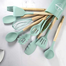 Kit 12 Utensílios De Silicone Cozinha Com Copo Suporte Não Risca Panela