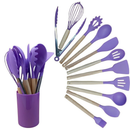 Kit 12 Utensílios De Silicone Cozinha Com Copo Suporte Não Risca Panela